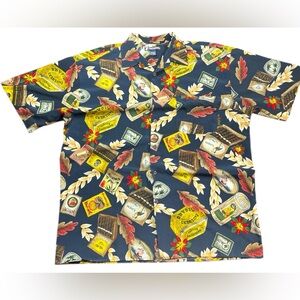 Ferruche Hawaiian Tropical Cigar Print Short Sleeve Button Down